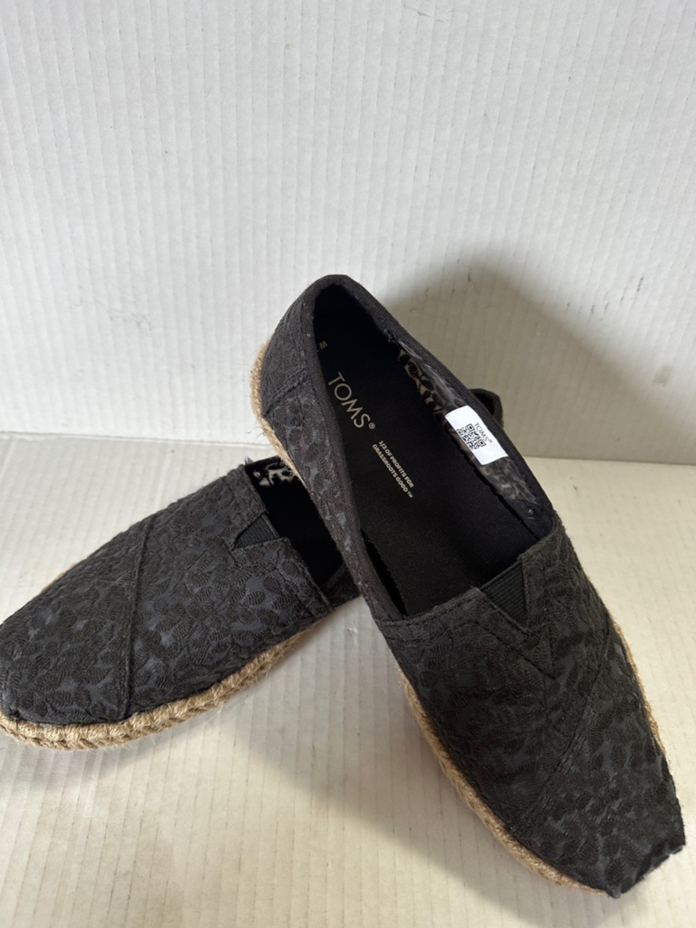 Toms Black Lace Espadrille Slip-On Loafers